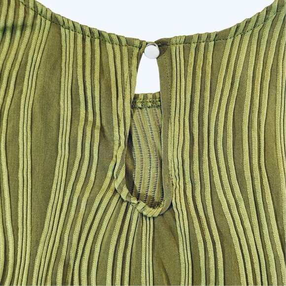 Boho Textured Squiggly Asymmetrical Top Women's XL Lime Green Cut-Out Keyhole - Picture 12 of 16